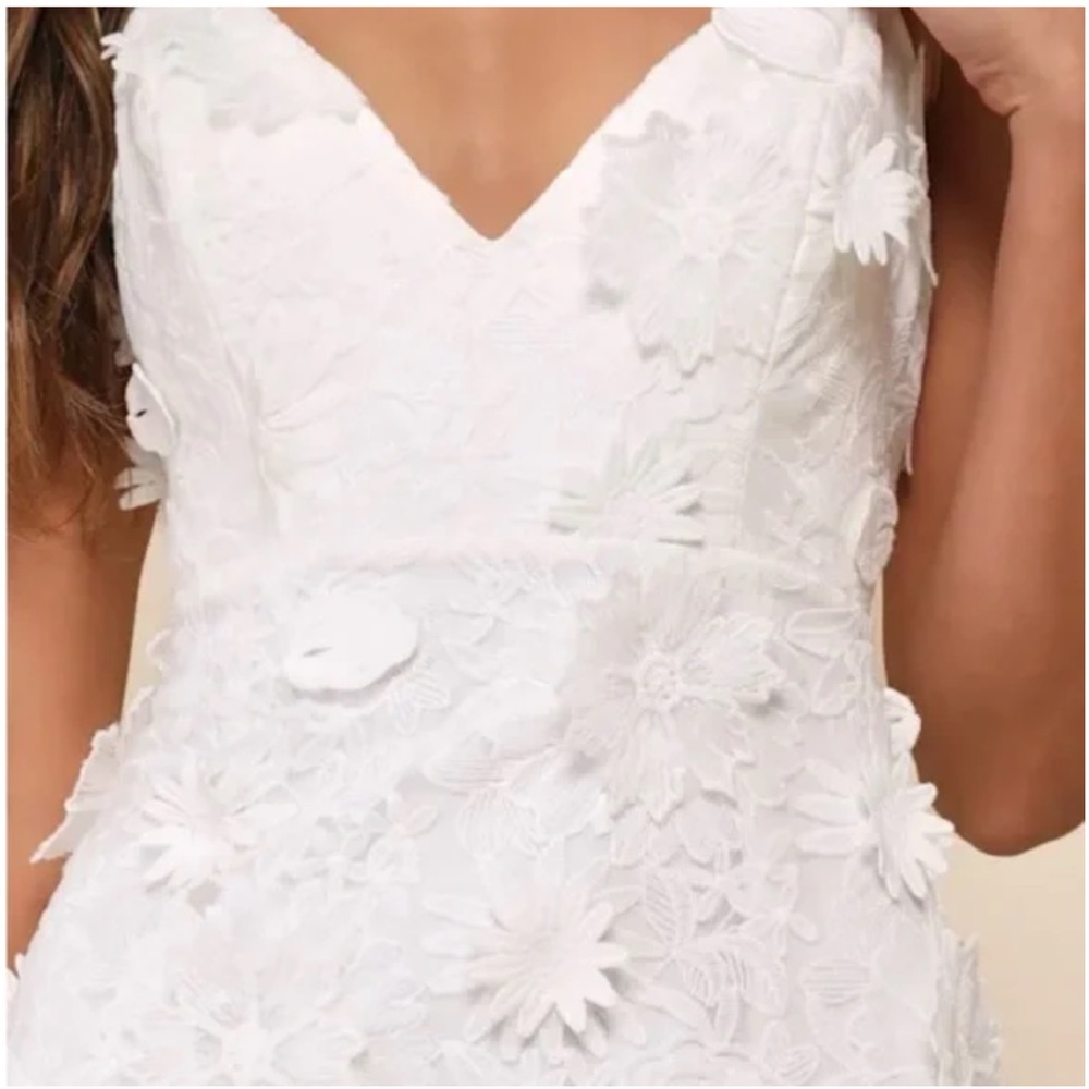 Lulus White Floral Appliqué Spaghetti Strap Dress - Picture 2 of 4